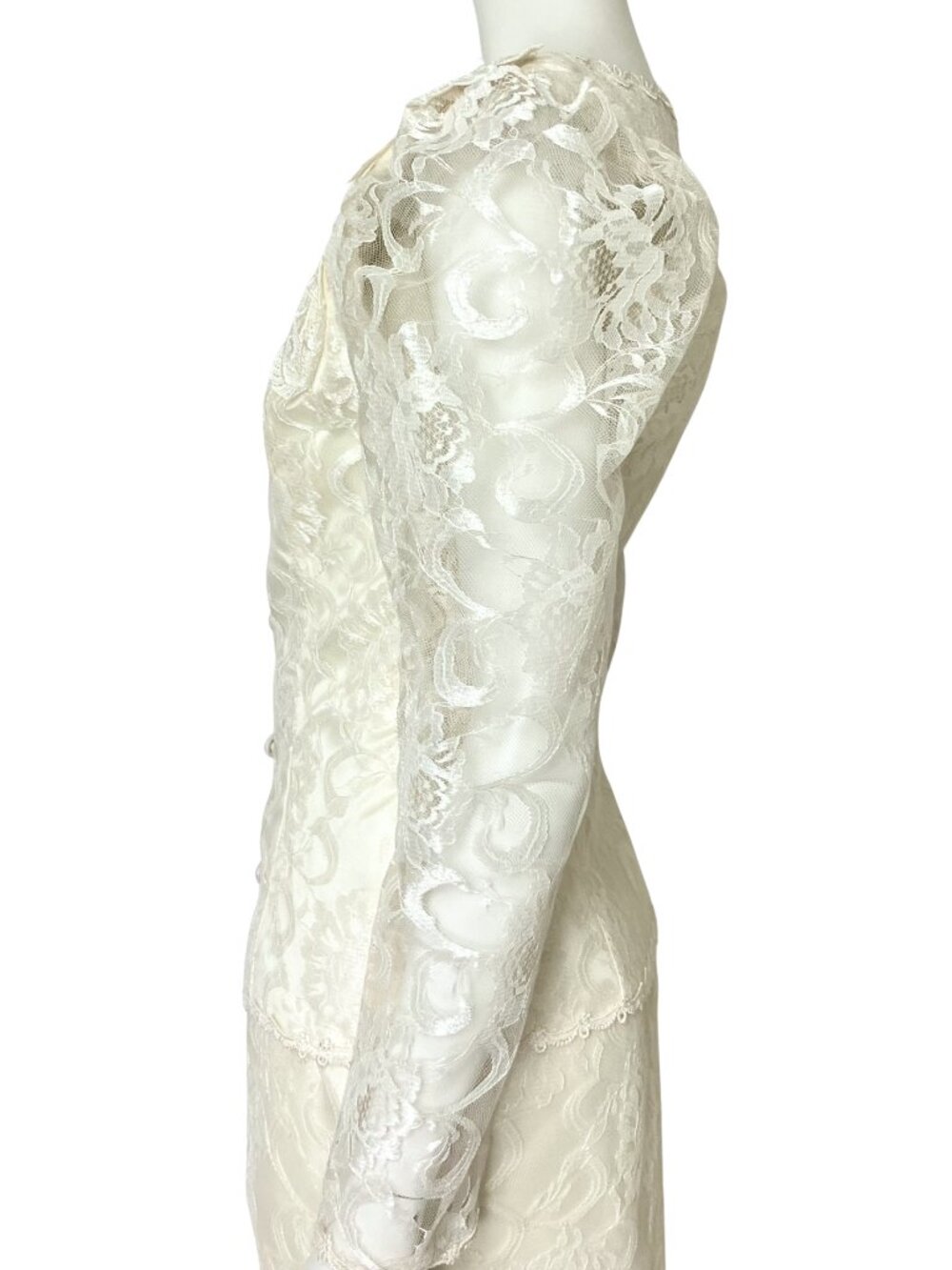 Vintage 80s Scott McClintock Ivory Lace Wedding Skirt Suit Set. XS 4. Bridal - Picture 10 of 14